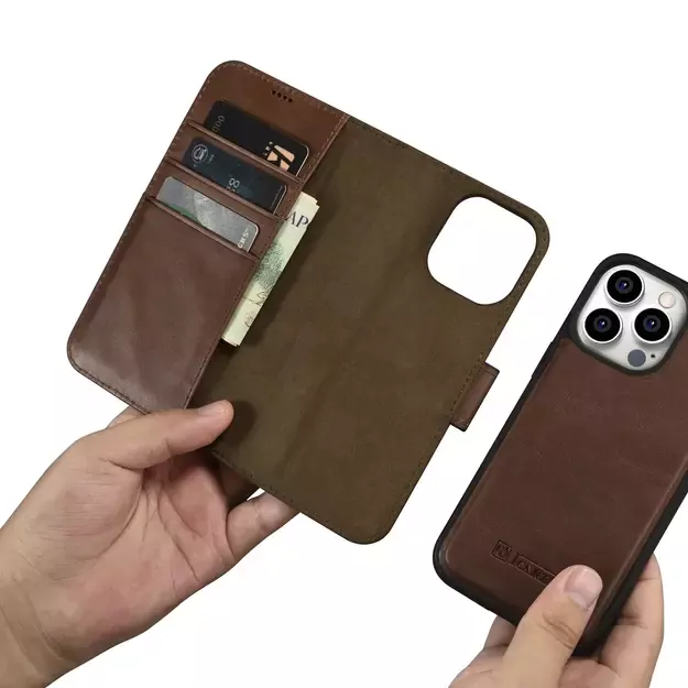 iCarer Oil Wax Wallet Case 2in1 Cover iPhone 14 Pro Anti-RFID Leather Flip Case Brown (WMI14220722-BN) 23