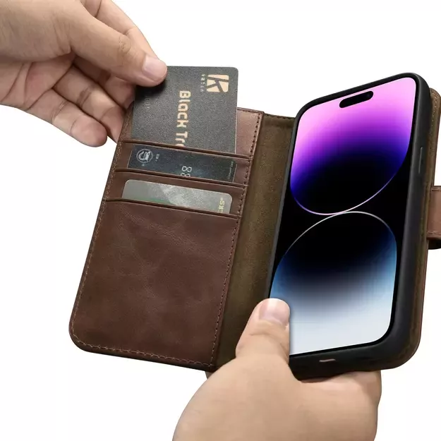 iCarer Oil Wax Wallet Case 2in1 Cover iPhone 14 Pro Anti-RFID Leather Flip Case Brown (WMI14220722-BN) 25