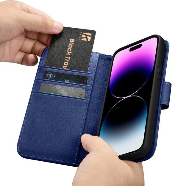 iCarer Wallet Case 2in1 Cover iPhone 14 Pro Leather Flip Case Anti-RFID blue (WMI14220726-BU) 18