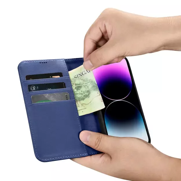 iCarer Wallet Case 2in1 Cover iPhone 14 Pro Leather Flip Case Anti-RFID blue (WMI14220726-BU) 1