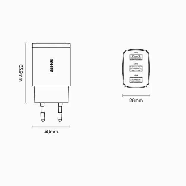 Baseus Compact charger 3x USB 17W black (CCXJ020101) 17