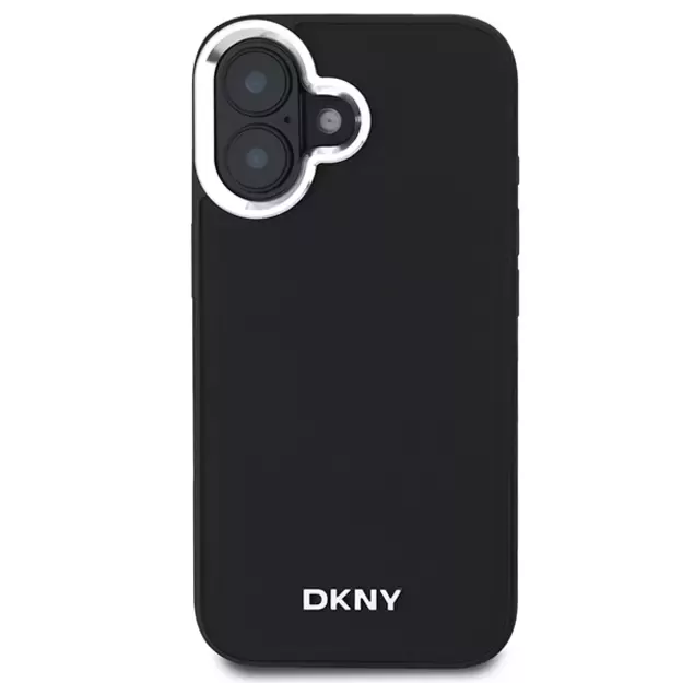 DKNY Plain Silver Logo MagSafe iPhone 16 Case - Black 2