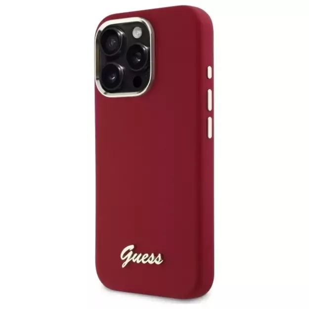 Guess Silicone Script Metal Logo iPhone 16 Pro Case - Pink 1