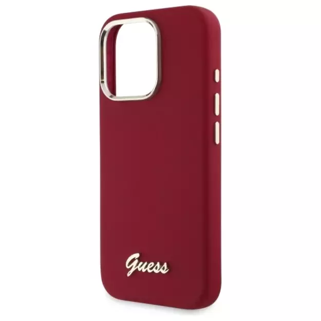 Guess Silicone Script Metal Logo iPhone 16 Pro Case - Pink 5