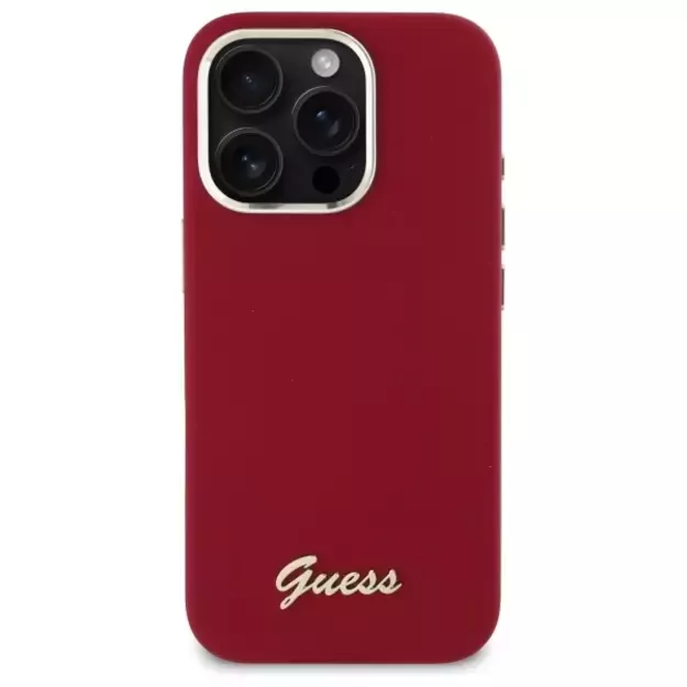 Guess Silicone Script Metal Logo iPhone 16 Pro Case - Pink 2