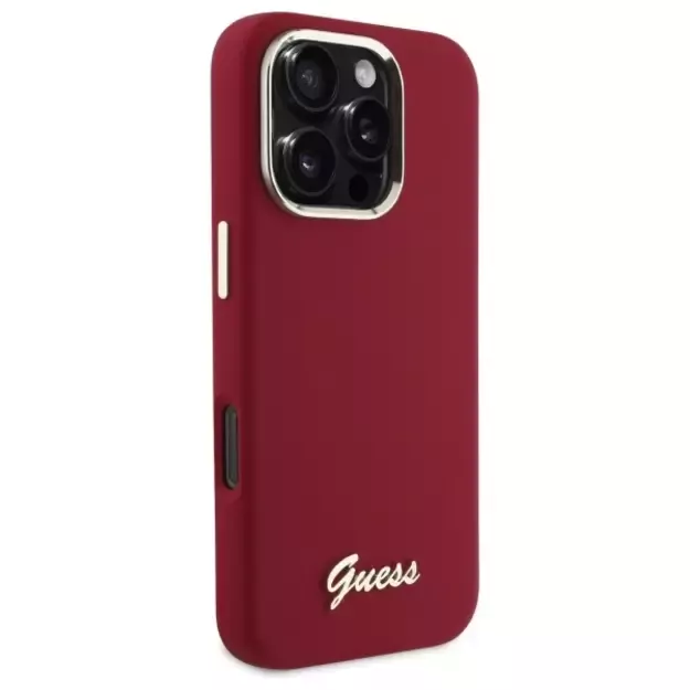 Guess Silicone Script Metal Logo iPhone 16 Pro Case - Pink 3