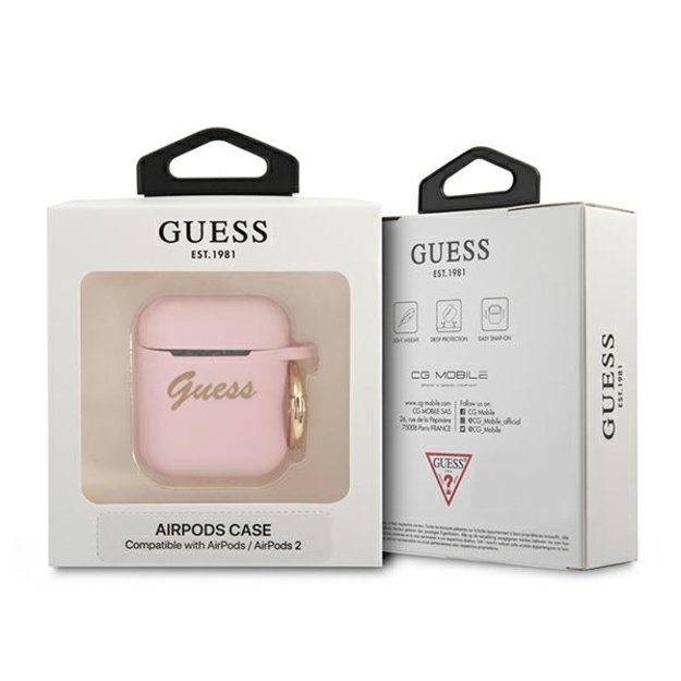 Guess GUA2SSSI AirPods cover pink/pink Silicone Vintage Script 4