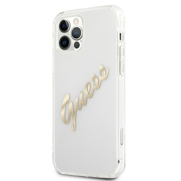 Guess GUHCP12LKTRSVGO iPhone 12 Pro Max 6.7&quot  Transparent hardcase Vintage Script Gold 8