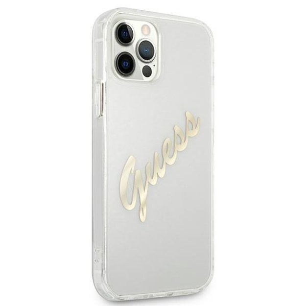 Guess GUHCP12LKTRSVGO iPhone 12 Pro Max 6.7&quot  Transparent hardcase Vintage Script Gold 10