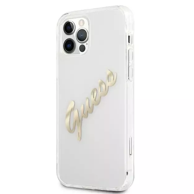 Guess GUHCP12LKTRSVGO iPhone 12 Pro Max 6.7&quot  Transparent hardcase Vintage Script Gold 1