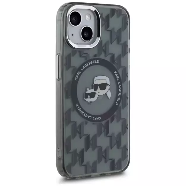 Karl Lagerfeld IML Monogram Karl &amp  Choupette Head MagSafe iPhone 15 Case - Black 3