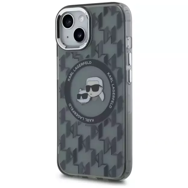 Karl Lagerfeld IML Monogram Karl &amp  Choupette Head MagSafe iPhone 15 Case - Black 1