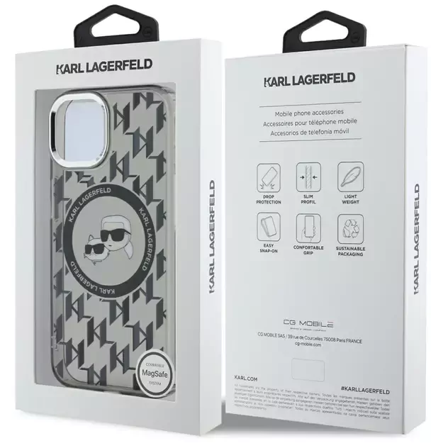 Karl Lagerfeld IML Monogram Karl &amp  Choupette Head MagSafe iPhone 15 Case - Black 7