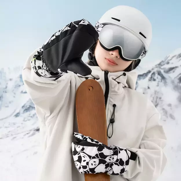 Qunature Panda Heat Transfer Ski Gloves Kids Size S - Black/White 18