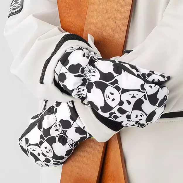 Qunature Panda Heat Transfer Ski Gloves Kids Size S - Black/White 14