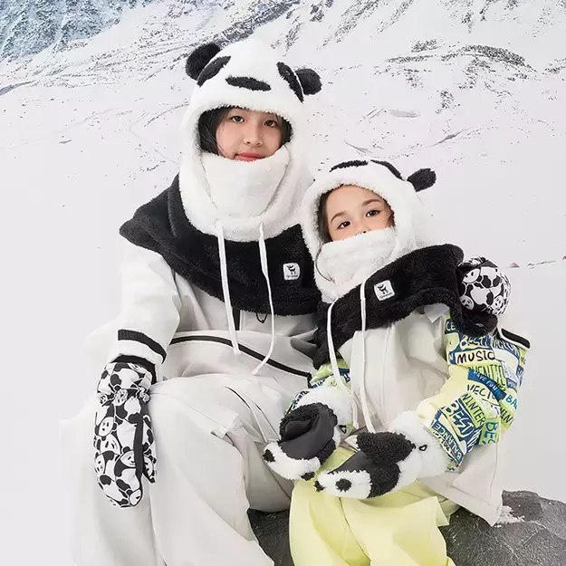 Qunature Panda Heat Transfer Ski Gloves Kids Size S - Black/White 10