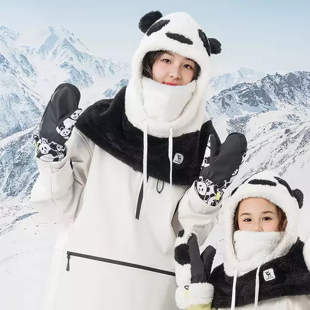 Qunature Panda Heat Transfer Ski Gloves Kids Size S - Black/White 21