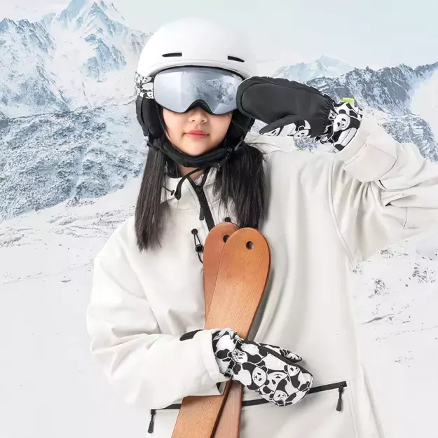 Qunature Panda Heat Transfer Ski Gloves Kids Size S - Black/White 19