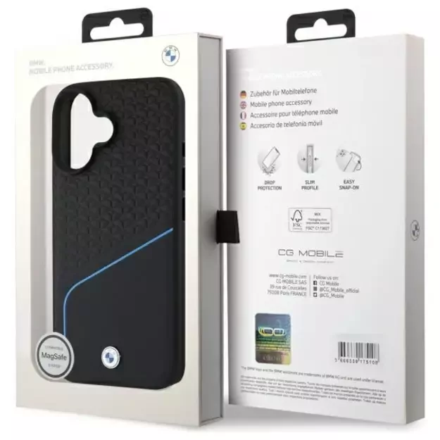 BMW Sign Leather Textured And Line MagSafe iPhone 16 Case - Black 14