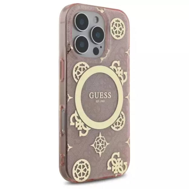 Guess IML Peony On 4G Background MagSafe Case for iPhone 16 Pro - Pink 10