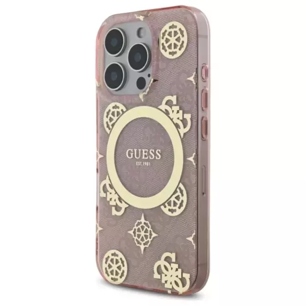 Guess IML Peony On 4G Background MagSafe Case for iPhone 16 Pro Max - Pink 8