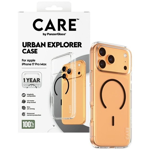 CARE by PanzerGlass Flagship Urban Explorer Case w. Black MagSafe for iPhone 17 Pro Max - Transparent 3