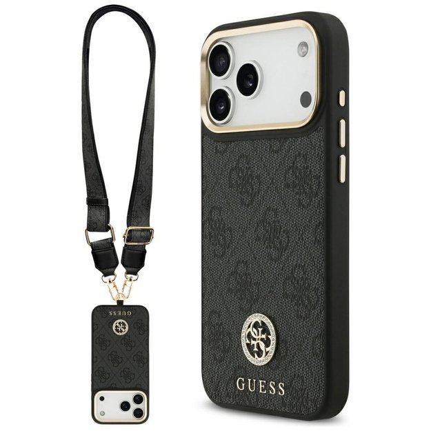 Guess 4G Srtass Logo &amp  Big Strap Metal Buttons MagSafe Case for iPhone 17 Pro Max - Black