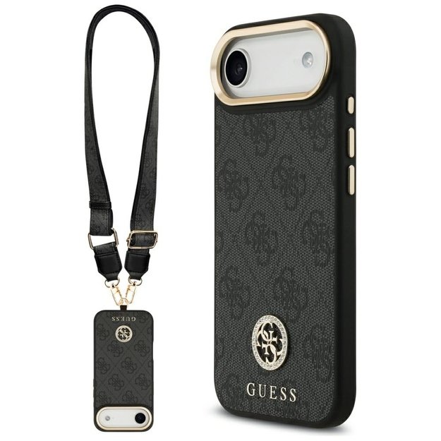 Guess 4G Strass Logo &amp  Big Strap Metal Buttons MagSafe Case for iPhone Air - Black