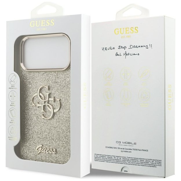 Guess Fixed Glitter Big 4G Metal Frame case for iPhone 17 Pro Max - gold 7