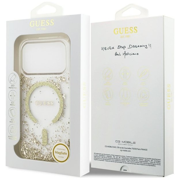 Guess Resin Bottom Glitter MagSafe Case for iPhone 17 Pro - Gold 7