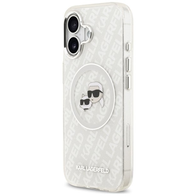 Karl Lagerfeld IML Glitter Karl &amp  Choupette Heads Logo MagSafe iPhone 17 Case - Gray 1