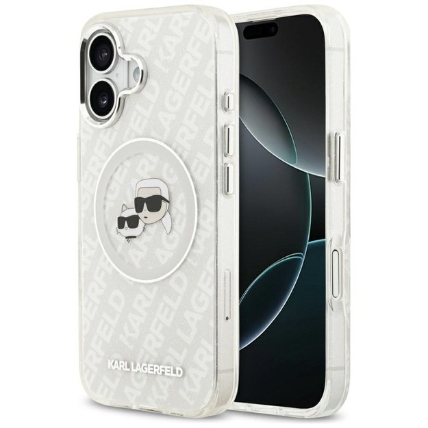Karl Lagerfeld IML Glitter Karl &amp  Choupette Heads Logo MagSafe iPhone 17 Case - Gray