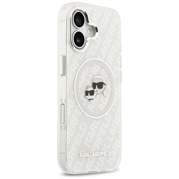 Karl Lagerfeld IML Glitter Karl &amp  Choupette Heads Logo MagSafe iPhone 17 Case - Gray 3