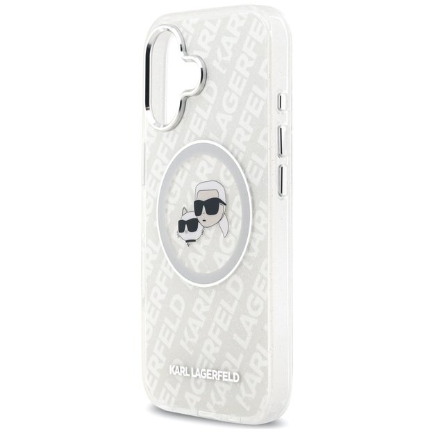 Karl Lagerfeld IML Glitter Karl &amp  Choupette Heads Logo MagSafe iPhone 17 Case - Gray 5