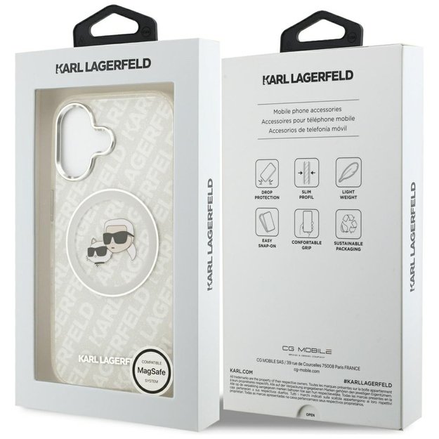 Karl Lagerfeld IML Glitter Karl &amp  Choupette Heads Logo MagSafe iPhone 17 Case - Gray 7