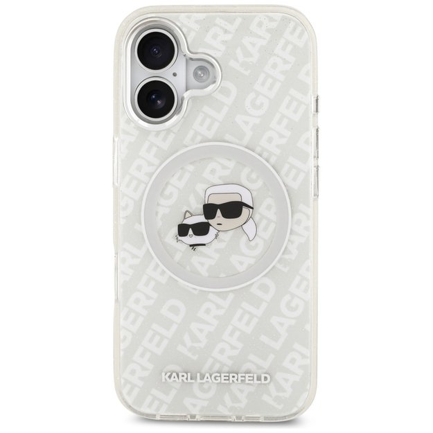 Karl Lagerfeld IML Glitter Karl &amp  Choupette Heads Logo MagSafe iPhone 17 Case - Gray 2