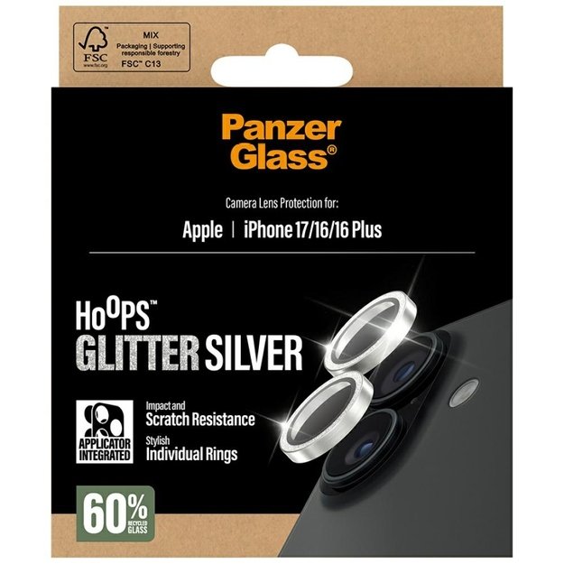 PanzerGlass Hoops Glitter Tempered Glass Lens Screen Protector for iPhone 17 / 16 / 16 Plus - Silver 4