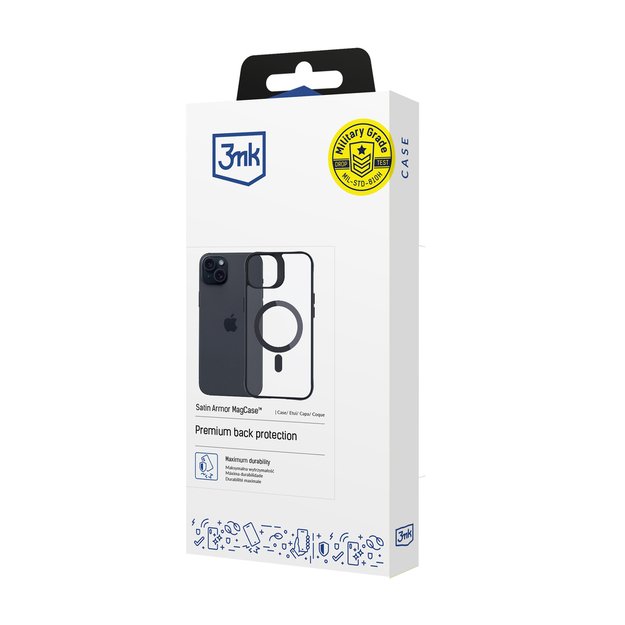 3mk Satin Armor MagCase with MagSafe for iPhone 15 Plus - Clear with Black Frame 2
