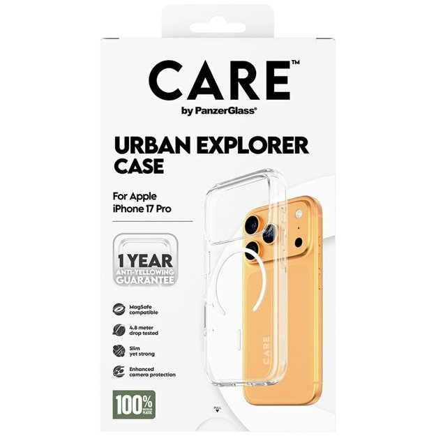 CARE by PanzerGlass Flagship Urban Explorer Case w. White MagSafe for iPhone 17 Pro - Transparent 4