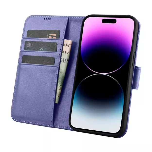 iCarer Wallet Case 2in1 Cover iPhone 14 Pro Max Leather Flip Cover Anti-RFID Light Purple (WMI14220728-LP) 12