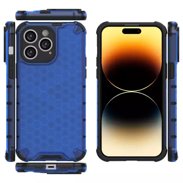 Honeycomb case for iPhone 14 Pro Max armored hybrid cover blue 16