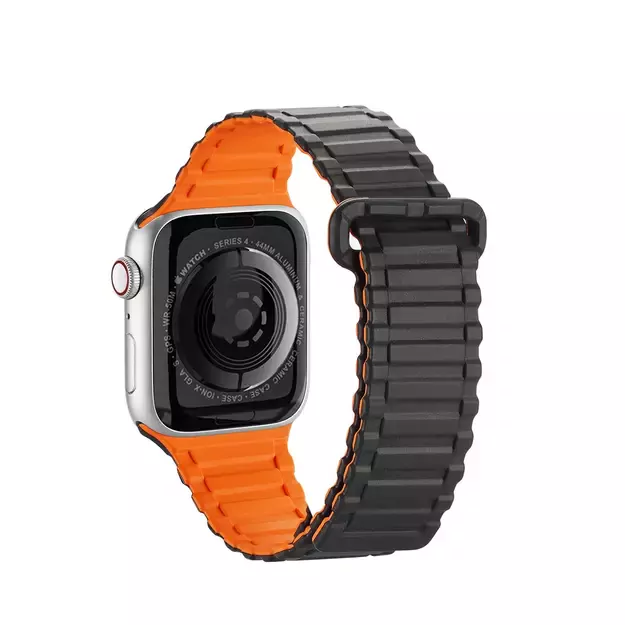 Dux Ducis Strap (Armor Version) Apple Watch SE Strap, 9, 8, 7, 6, 5, 4, 3, 2, 1 (41, 40, 38 mm) Silicone Magnetic Band Bracelet Black/Orange 9