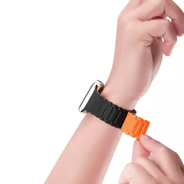 Dux Ducis Strap (Armor Version) Apple Watch SE Strap, 9, 8, 7, 6, 5, 4, 3, 2, 1 (41, 40, 38 mm) Silicone Magnetic Band Bracelet Black/Orange 11