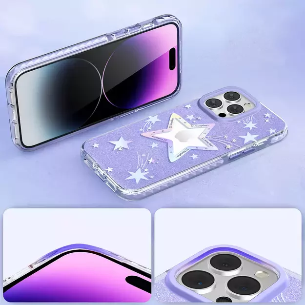 Kingxbar Heart Star Series case for iPhone 14 Plus purple star case 5