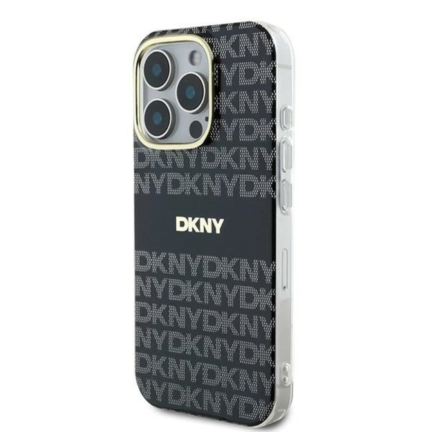 DKNY Repeat Texture Pattern With Stripe case for iPhone 16 Pro Max - black 1