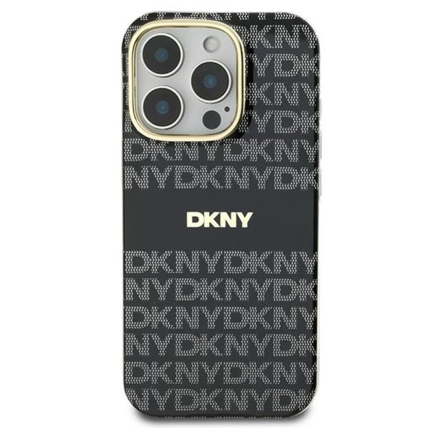 DKNY Repeat Texture Pattern With Stripe case for iPhone 16 Pro Max - black 2