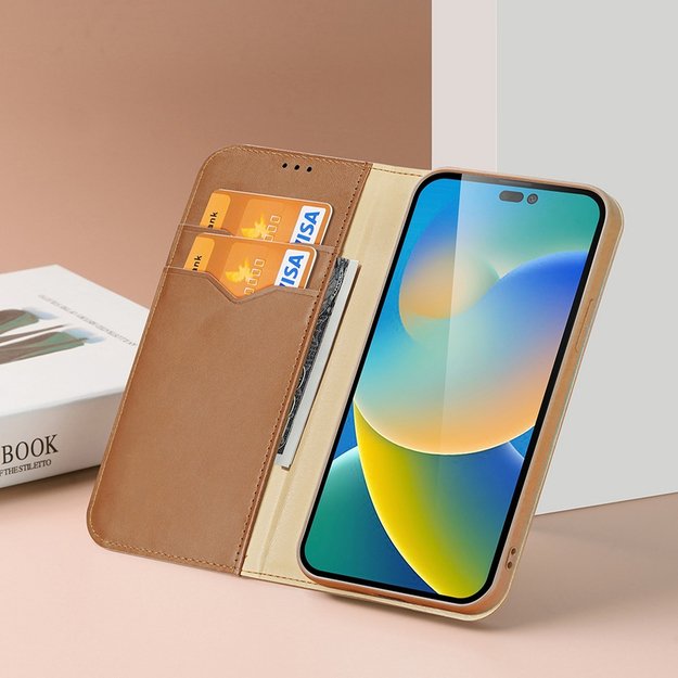 Dux Ducis Hivo Leather Flip Cover Genuine Leather Wallet for Cards and Documents iPhone 14 Pro Brown 13