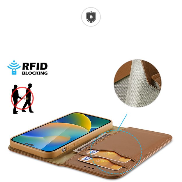 Dux Ducis Hivo Leather Flip Cover Genuine Leather Wallet for Cards and Documents iPhone 14 Pro Brown 7