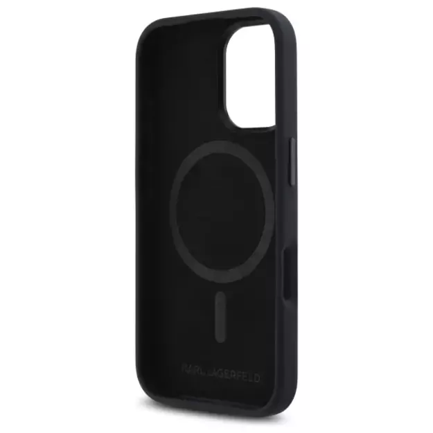 Karl Lagerfeld Silicone Shadow Metal Initial MagSafe iPhone 16 Case - Black 13