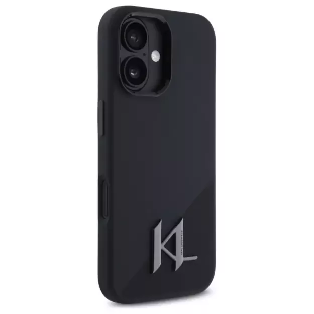 Karl Lagerfeld Silicone Shadow Metal Initial MagSafe iPhone 16 Case - Black 10